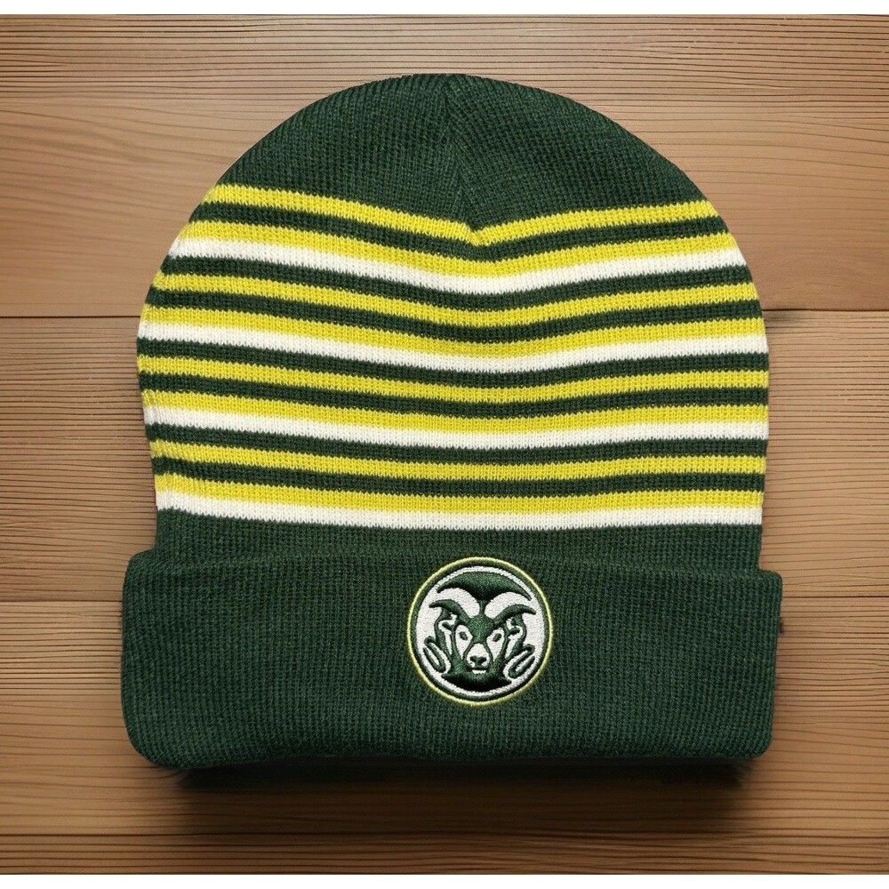 Colorado State University Rams Beanie Striped Green Winter Cap Mens One Size NWT